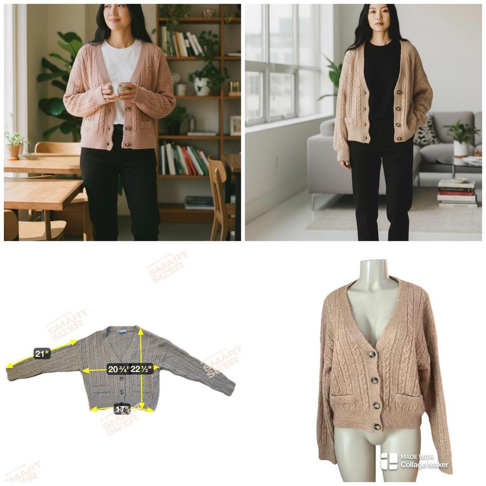 Zara Women's Cardigan S Brown  V-Neck Button Cardigan Camel  SIZE L # 1128 - Picture 3 of 16